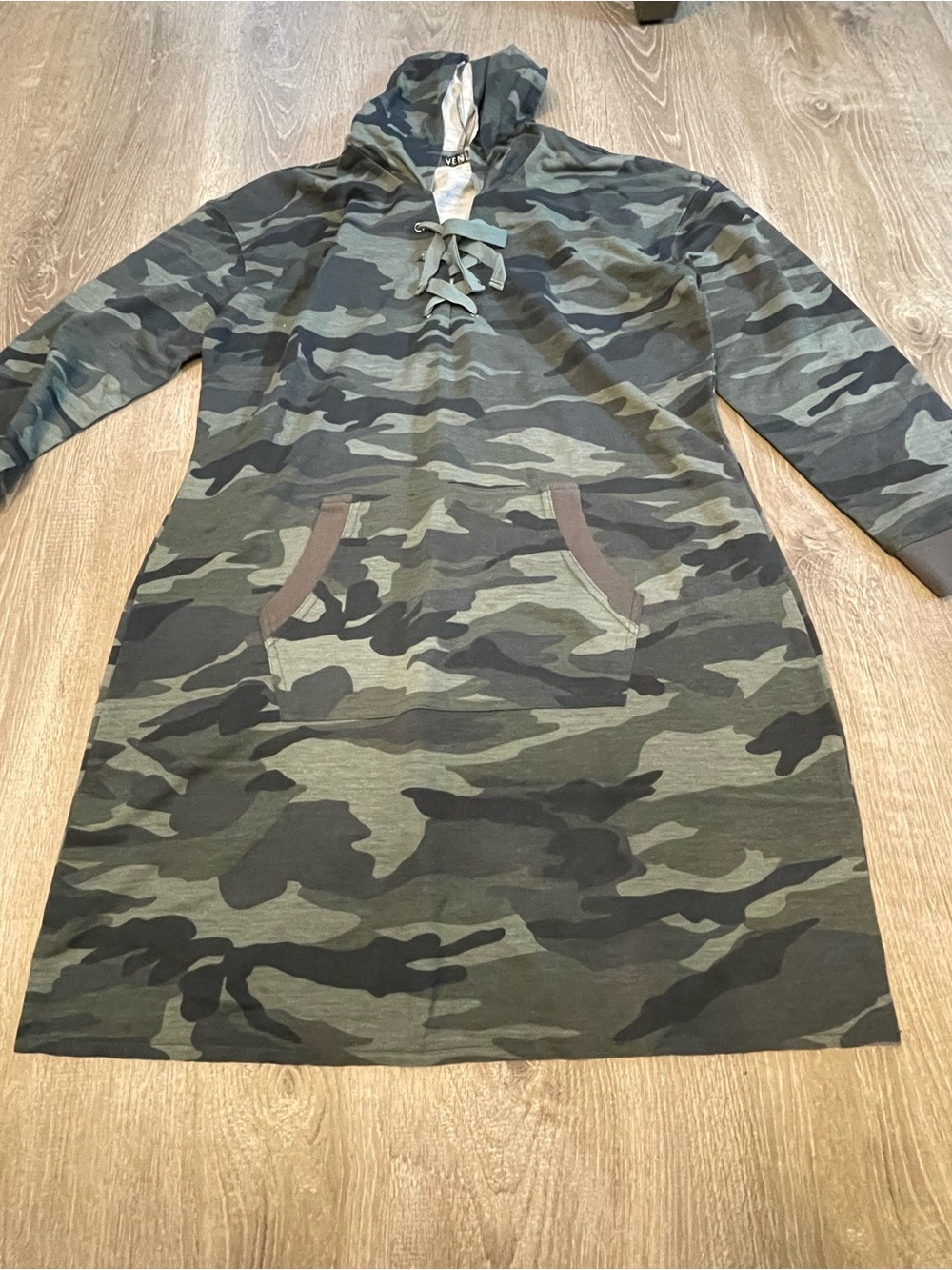 Green camo dress with lace up detail, size L